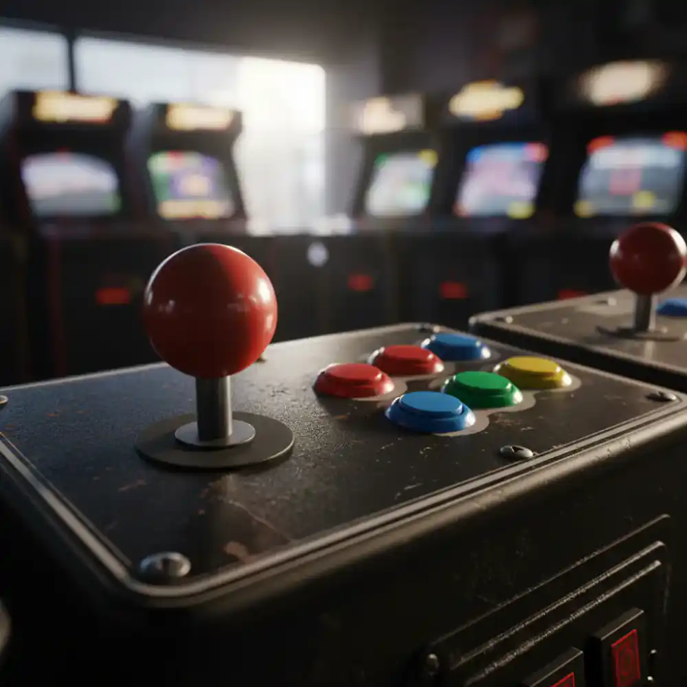 Close up of arcade joystick and buttons