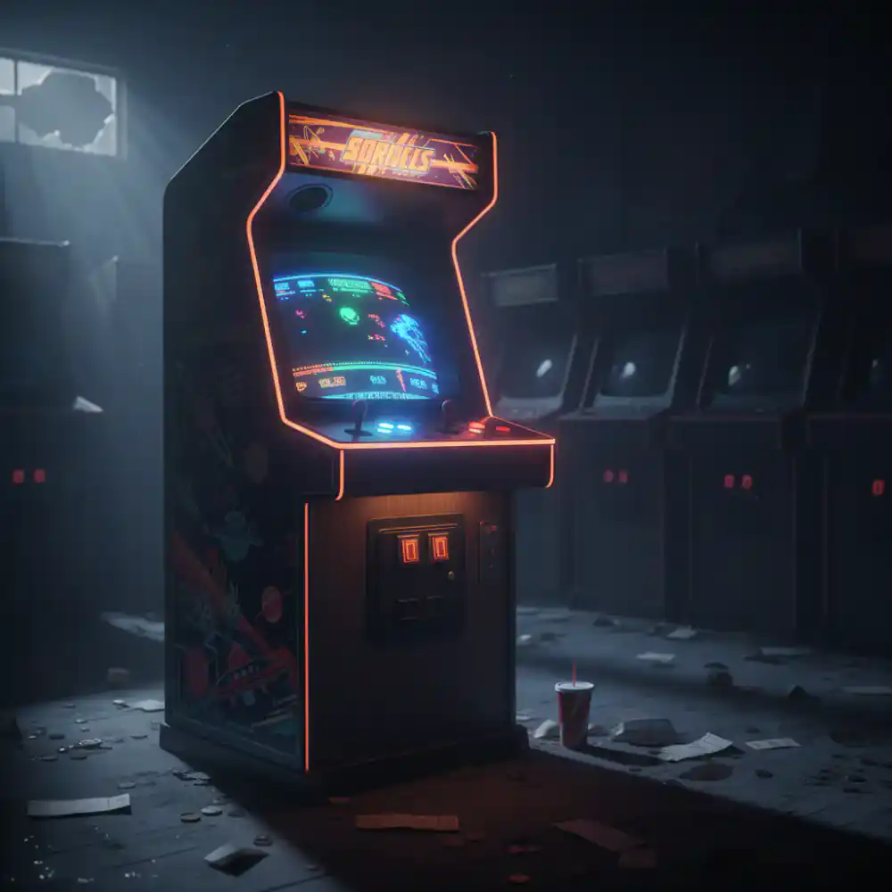 Retro arcade cabinet glowing in the dark
