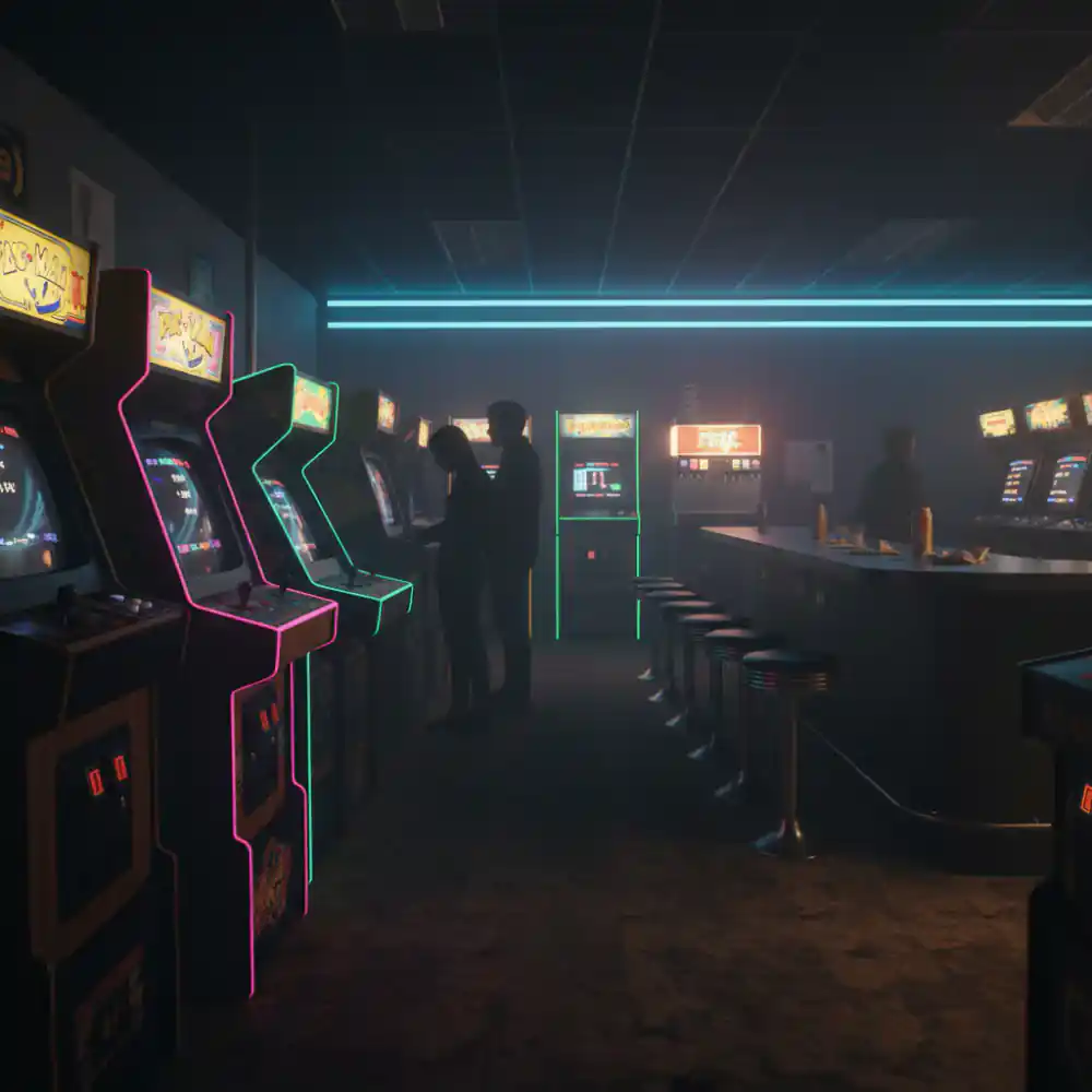 Classic arcade hall with shooter cabinets